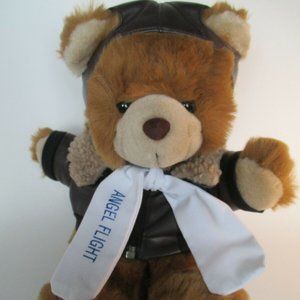 ANGEL FLIGHT Stuffed Plush BROWN AVIATOR Teddy Bear w/ Leather Look JACKET & HAT